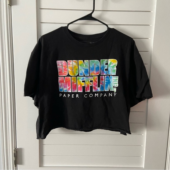 Tops - Dunder Mifflin Inc The Office TV Show Tie Dye Graphic Black Crop Tshirt Size XL